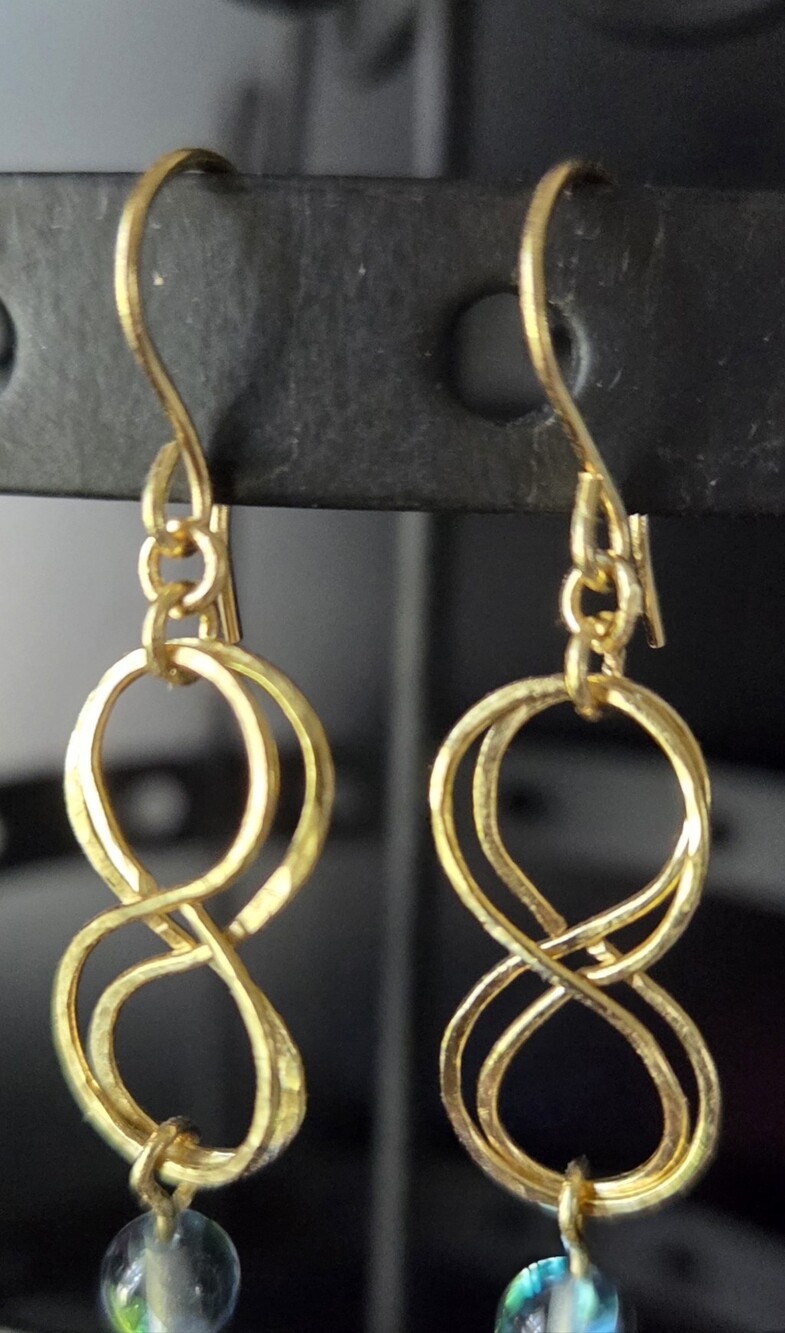 Artisan Interpreted Double nfinity Symbol Brass Earrings With Blue Moonstone
